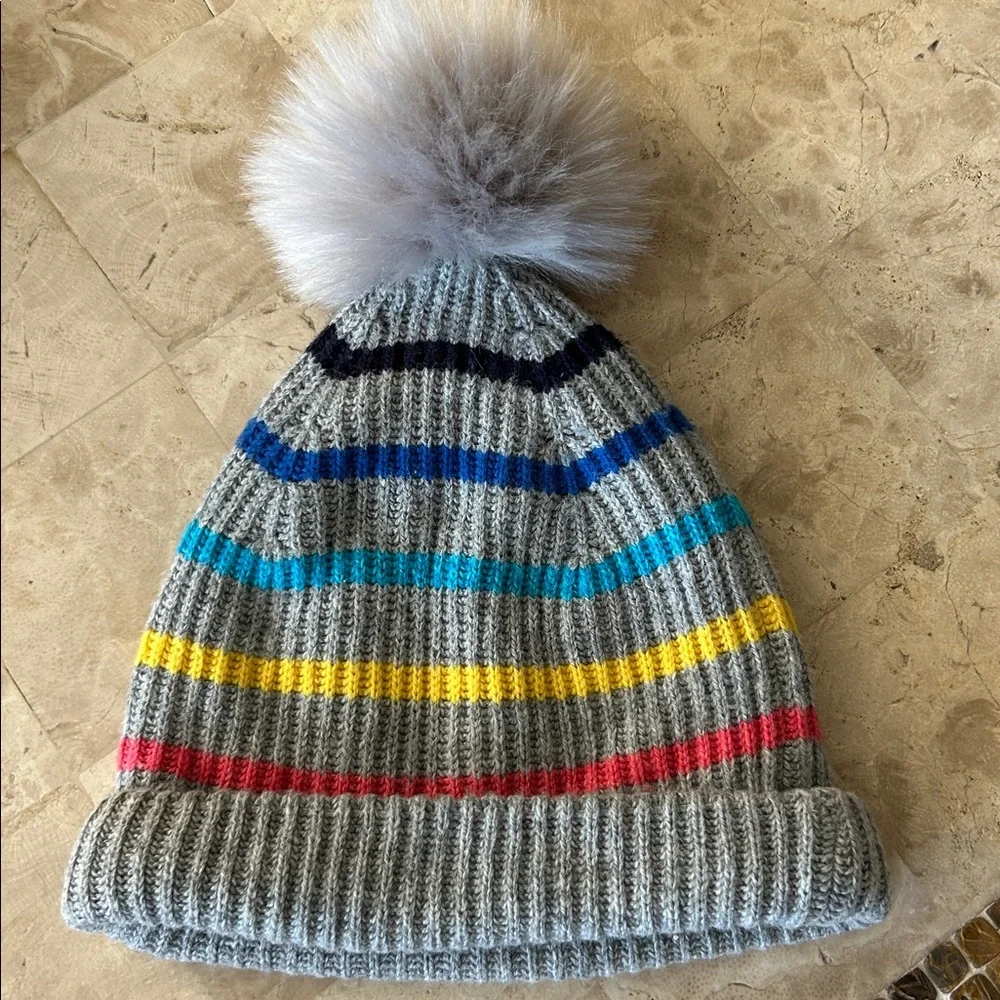 GAP Soft Gray Multicolor Stripes Knit Beanie Kids/‎ Girls